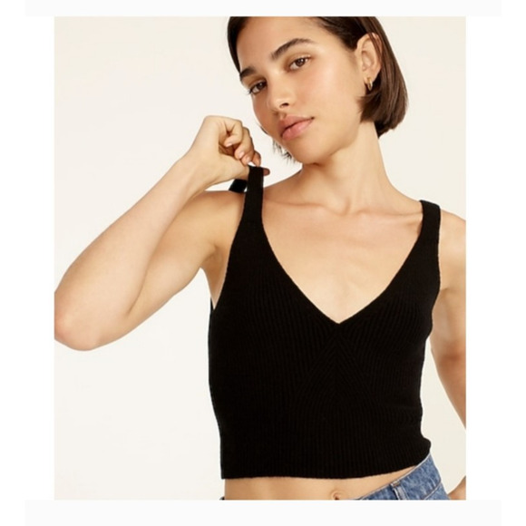 J Crew Womens Cashmere Cropped Sweater Tank Top Small Black Rib Knit Minimalist - Picture 1 of 10